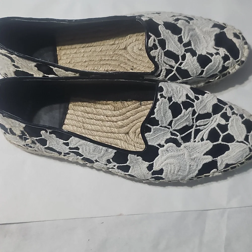 Cole Haan Black and White Lace Espadrilles